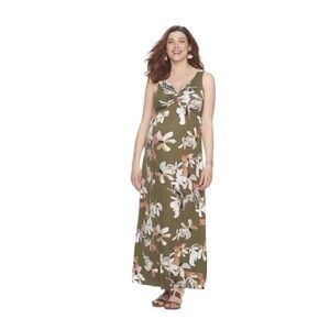 a:glow Maternity Womens Green Floral Sleeveless Tank Maxi Dress Sz S New